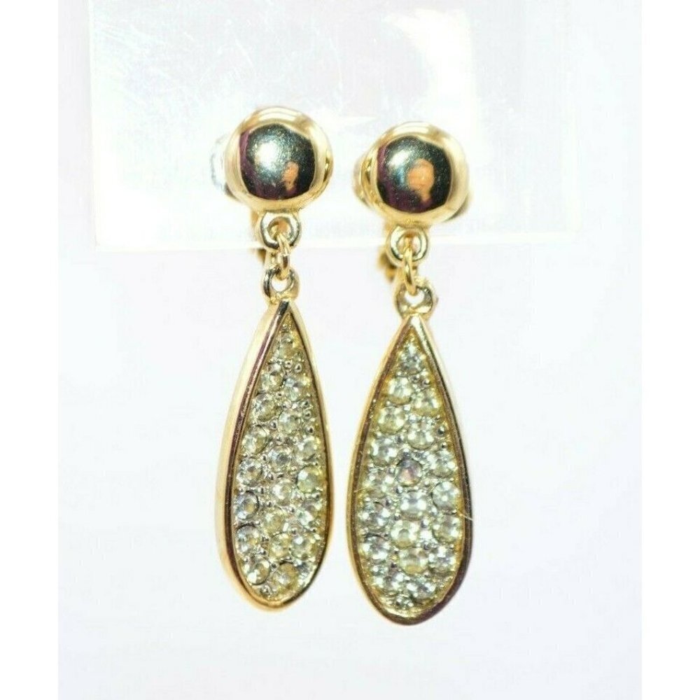 Crown Trifari Clear Pave Rhinestone Gold Tone Dang